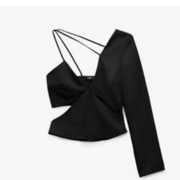 Zara sateen asymmetrical black top - Picture 5 of 8